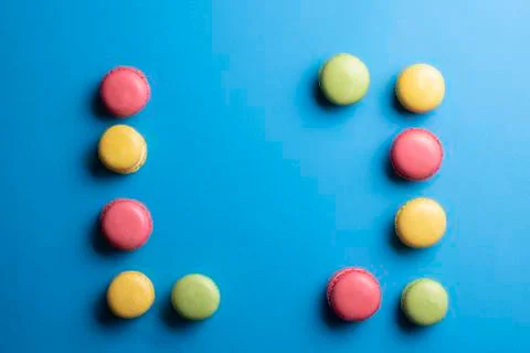 Frame made with macarons, Top view or flat lay Stock Photos
