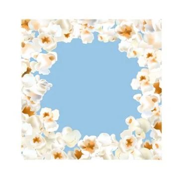 Frame made of popcorn over the light blue background Stock Illustration