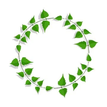 Frame made of thin birch twigs and green leaves. Floral ornament for design.. Stock Illustration