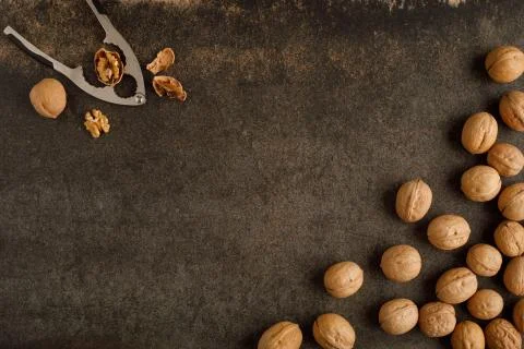 Frame made of walnut on stone background Stock Photos