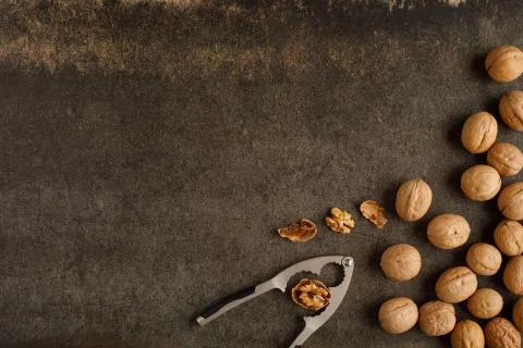 Frame made of walnut on stone background Stock Photos