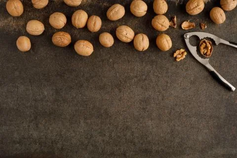 Frame made of walnut on stone background Stock Photos