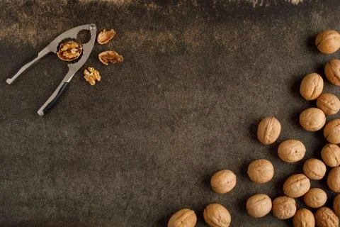 Frame made of walnut on stone background Stock Photos