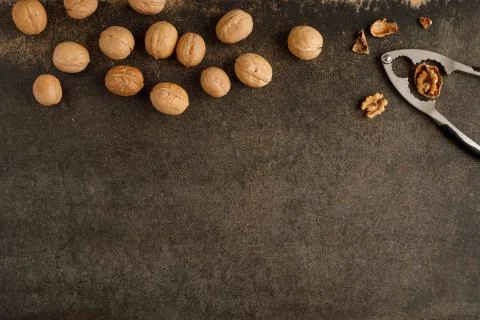 Frame made of walnut on stone background Stock Photos