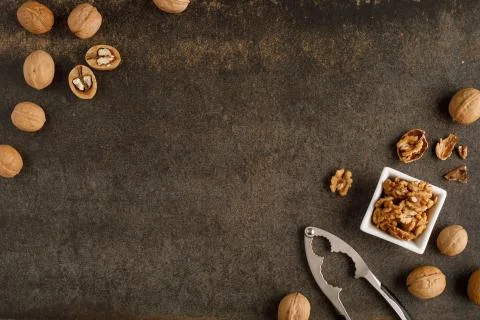 Frame made of walnut on stone background Stock Photos