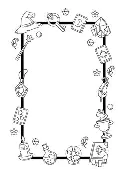 Frame with magic items. Witchcraft alchemy mystery elements. Stock Illustration