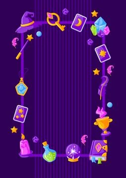 Frame with magic items. Witchcraft alchemy mystery elements. Stock Illustration