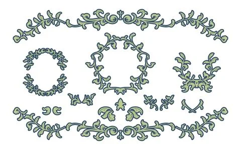 Frame material, hand-painted natural leaf frame Stock Illustration