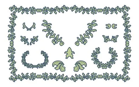Frame material, hand-painted natural leaf frame Stock Illustration