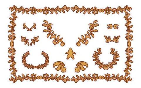 Frame material, hand-painted natural leaf frame Stock Illustration