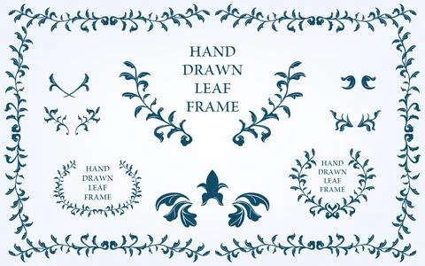 Frame material, hand-painted natural leaf frame Stock Illustration