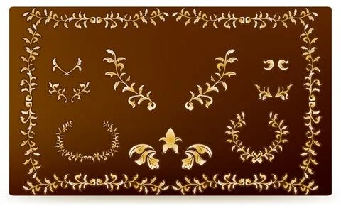 Frame material, hand-painted natural leaf frame Stock Illustration