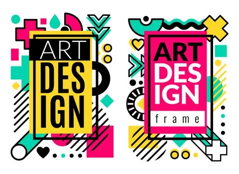 Frame memphis. Geometric elements. Graphic abstract. Minimal forms bright colors Stock Illustration