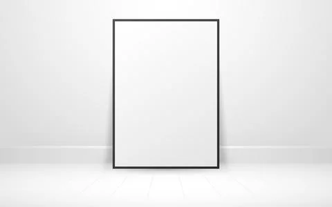 Frame mockup interior. Minimal poster standing on floor in clean room. White Stock-Illustration
