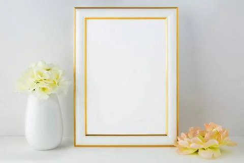 Frame mockup with ivory hydrangea Frame mockup with ivory hydrangea. Frame... Stock Photos