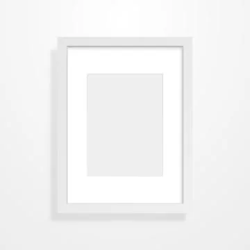 Frame mockup on light backdrop. Vertical empty picture. Realistic rectangle on a Stock Illustration