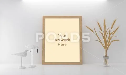 Frame Mockup with Vases and Decorative Items on the Shelf Template PSD