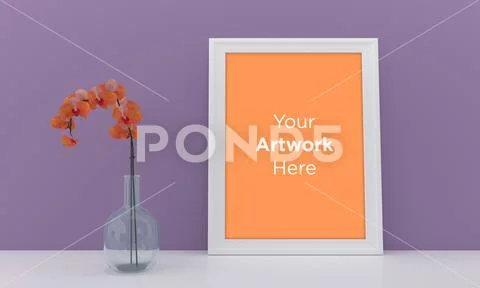 Frame Mockup with Vases and Decorative Items on the Shelf PSD Template