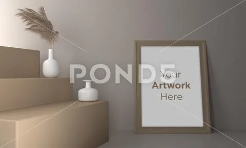 Frame Mockup with Vases and Decorative Items on the Shelf PSD Template