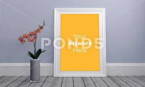 Frame Mockup with Vases and Decorative Items on the Shelf PSD Template