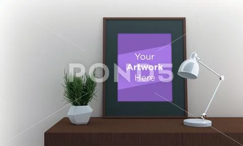 Frame Mockup with Vases and Decorative Items on the Shelf PSD Template