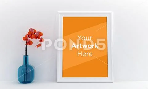 Frame Mockup with Vases and Decorative Items on the Shelf PSD Template
