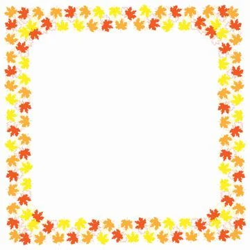 A frame of multicolored maple leaves on a transparent background. Autumn conc Stock Illustration