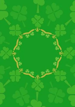 Frame with multiple clover pattern on green background Stock Illustration