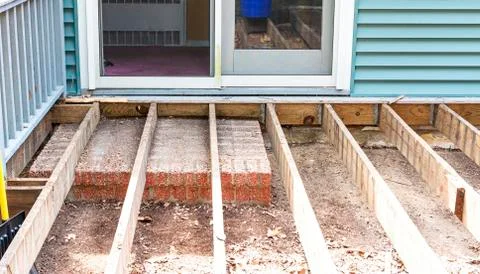 Frame of a new deck being constructed on back of house Stock Photos