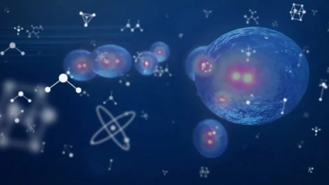 Frame one starting glowing sphere pulsing, drifting orbs simulating molecular Stock Footage 313639635