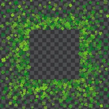 Frame or border of random scatter clover leaves Stock Illustration