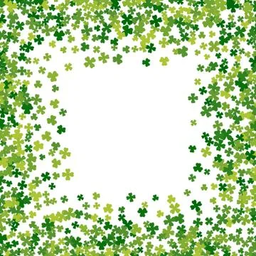 Frame or border of random scatter clover leaves Stock Illustration