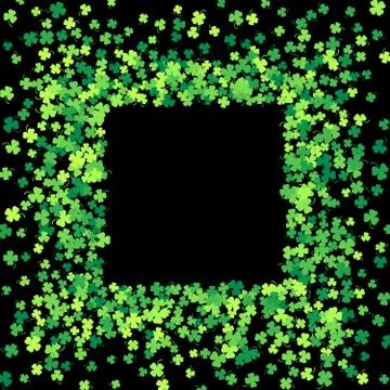 Frame or border of random scatter clover leaves Stock Illustration