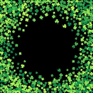 Frame or border of random scatter clover leaves Stock Illustration