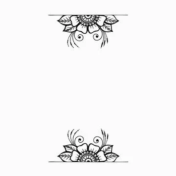 Frame of oriental mehndi elements with copy space. Hand drawn outline flowers Stock Illustration