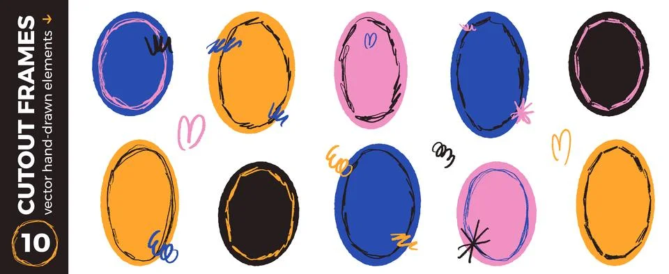 Frame oval in bold cutout paper with rough crayon border and bright ellipse for イラスト素材