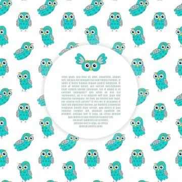Frame owl turquoise vector seamless pattern. Stock Illustration