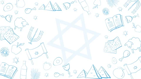 Frame with Passover holiday flat design blue thin line icons. Video stock 306132607
