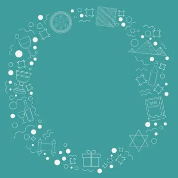 Frame with Passover holiday flat design white thin line icons Stock Illustration