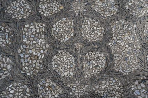 Frame of pattern cobblestone floor background with rounded stones of differen Stock Photos