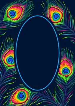Frame with peacock feathers. Stock Illustration