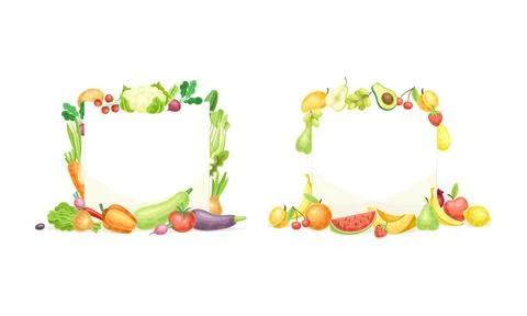 Frame of rectangular and square shape made of vegetables set. Templates with Stock-Illustration