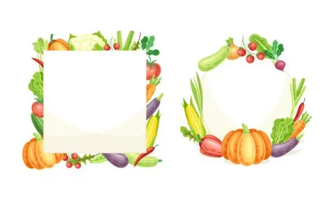 Frame of rectangular and square shape made of fresh vegetables set vector Illustrazione stock