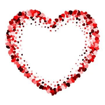 Frame of red confetti hearts in the shape of a heart. Abstract background f.. Stock Illustration