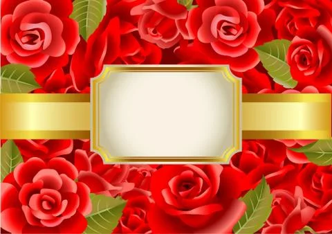 Frame on a red roses background Stock Illustration