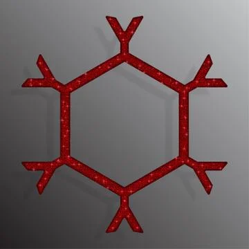Frame Red Sequins Snowflake. Glitter, Sparkle. Stock Illustration