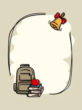 Frame related to school with bell, apple, backpack Stock Illustration