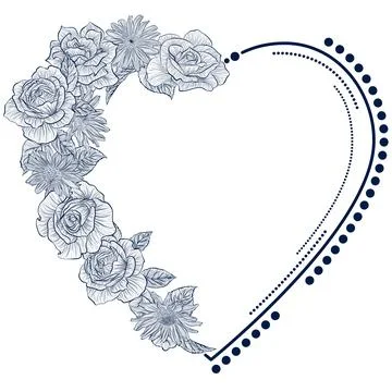 Frame with roses in the shape of heart Stock Illustration