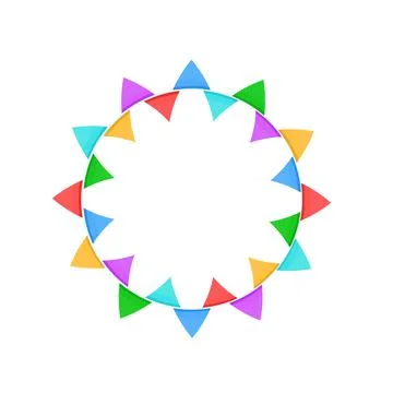 The frame is round with multicolored flags on a string .Vector Stock Illustration
