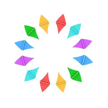 The frame is round with multicolored flags on a string .Vector Illustrazione stock